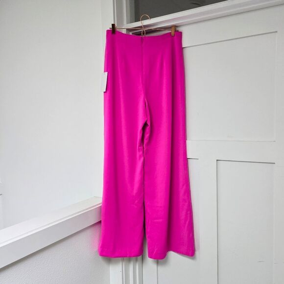 🆕️ Jay Godfrey Churchill Wide Leg Front Slit Dress Pants in Bright Fuchsia Pink - Picture 3 of 12